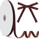 3 x Brown Velvet Ribbon, Vintage Velvet Ribbon 3/8 Inch x 25 Yards, Brown Christmas Ribbons for Gift Wrapping, Christmas Tree Ornaments, Flower Bouquet, Wreath Decorations, Bow Making