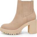 Syktkmx Womens Platform Chelsea Ankle Boots Lug Sole Chunky Block Heel Slip On Accordion High Top Western Booties