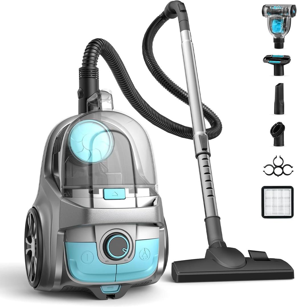 Canister Vacuum Cleaner, 1600W 40Kpa Bagless HEPA Vacuum