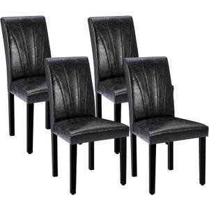VECELO Upholstered Dining Chairs Set of 4, Modern PU Leather and Solid Wood Legs & High Back,Parsons for Kitchen/Living Room- Black