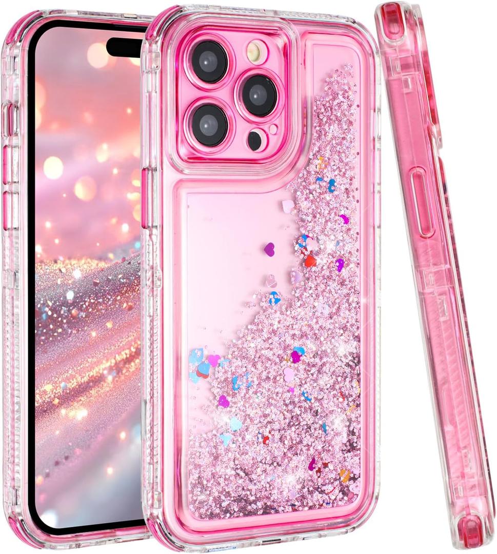 Tikoo Designed for iPhone 12 Pro Max Case Glitter for Women Girl Clear 3-in-1 Heavy Duty Protective Phone Cover with Floating Liquid Quicksand Bling Sparkly Cute Case for iPhone 12 Pro Max (Pink)