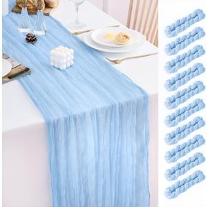 10 Pack Baby Blue Table Runner 21x120 Inch Light Blue Cheesecloth Table Runner 10FT Boho Gauze Table Runners Long Cheese Cloth Table Runner Semi Sheer Runners for Wedding Bridal Baby Shower Party