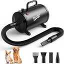 Dog Dryer High Velocity Dog Hair Dryer 5.2HP/3800W, Stepless Adjustable Speed Temperature Dogs Grooming Blow Dryer, Pet Dryer with 4 Nozzles,Blow Dryer for Dogs, Black