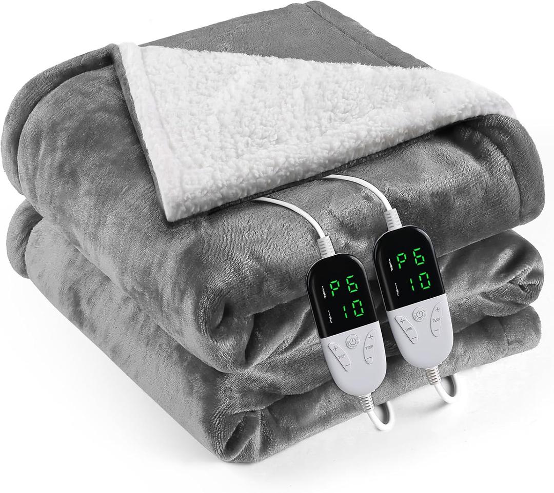 Heated Blanket Electric Queen Size 84"X90",Electric Blanket with 6 Heat Settings & 1-10 Hours Time Settings Auto-Off,Machine Washable Heating Blanket for Home and Office (Gray)