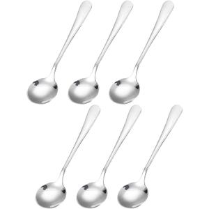 uxcell 6Pcs Stainless Steel Soup Spoon 4.5 Inch Tea Spoons Round Dinner Spoons Dessert Spoon for Dinner Bouillon Coffee Soup, Silver