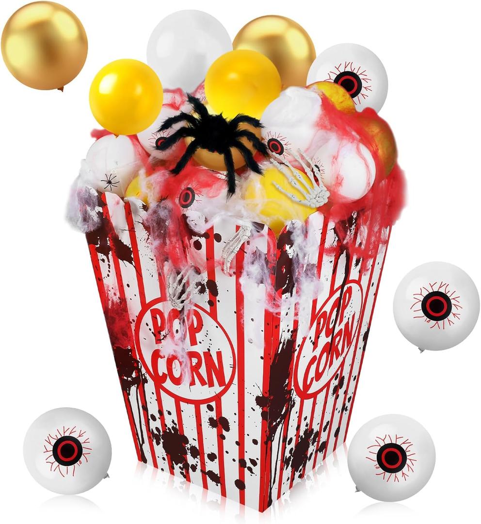 Gejoy Giant Halloween Popcorn Box Bloody Large Fake Popcorn Creepy Carnival Circus Trunk or Treat Car Decorations Kit Clown Circus Scary Balloons for Suv Outdoor Halloween Decor