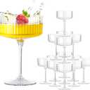 LIYH 20pcs Champagne Glasses 10 Oz Cocktail Coupe Glasses Champagne Flutes Plastic Coupe Cups Disposable Martini Cups Perfect for Bar Cocktails Martinis Parties (Clear Vertical Stripe Pattern)