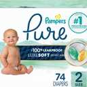 Pampers Pure Baby Diapers, Size 2 (12-18 lbs), 74, Up to 100% Leakproof, Premium Hypoallergenic Soft Diapers