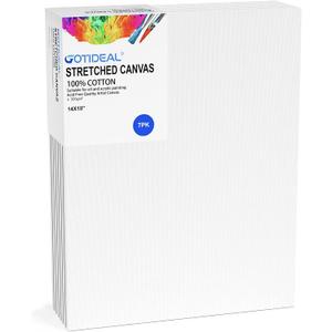 GOTIDEAL Stretched Canvases for Painting, 14x18 Inch Set of 7, Primed White - 100% Cotton Blank Art Canvas Boards for Painting for Acrylic Pouring, Oil Paint Dry & Wet Art Media