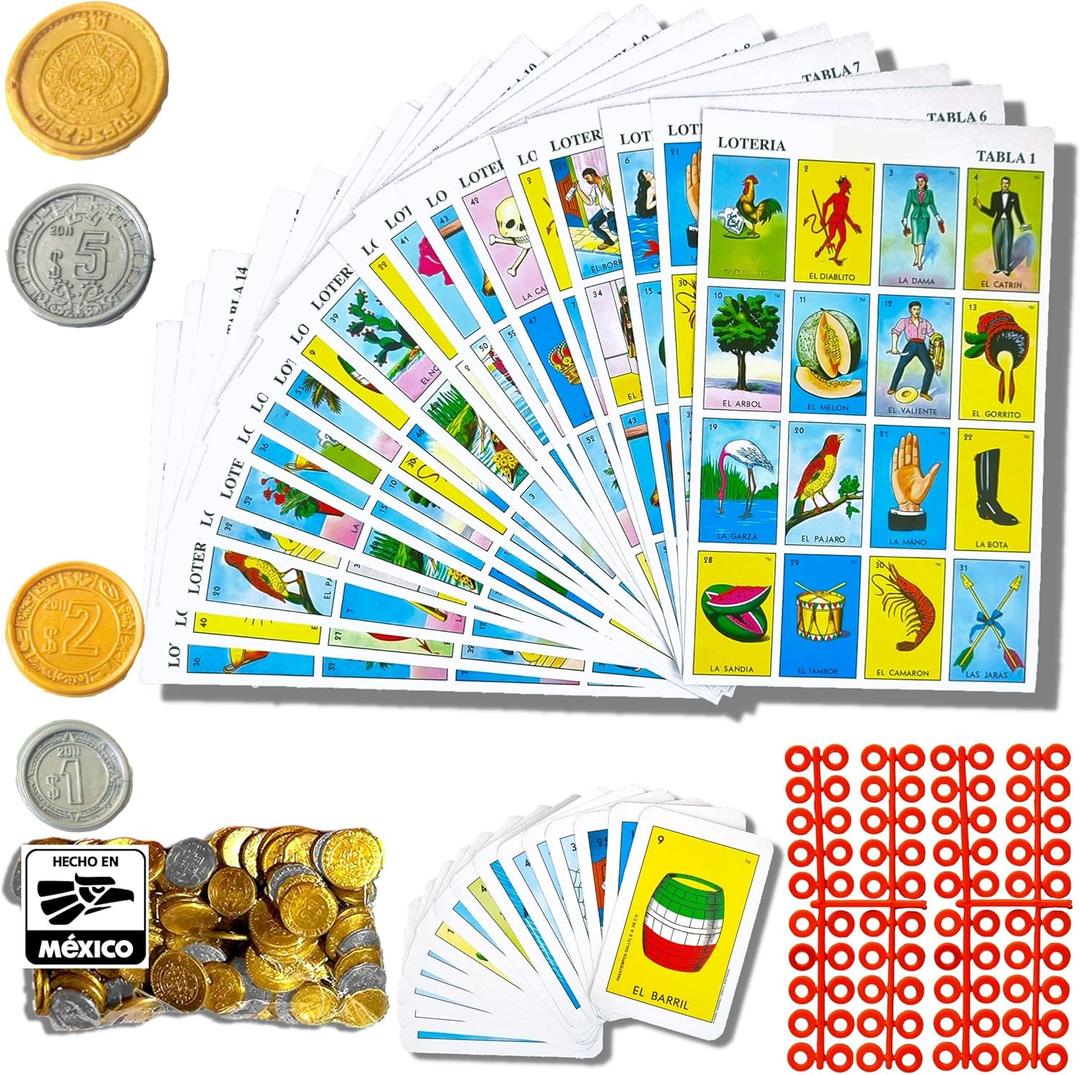 Cuitxi The Loteria Mexican Bingo Game with 100 Mexican pesos for 20 Players - Loteria de lujo Mexicana - Loteria Mexicana - Juegos de mesa - Spanish Games Mexican Bingo Loteria Game Board