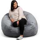 Big Joe Fuf Large Foam Filled Bean Bag Chair with Removable Cover, Gray Plush, Soft Polyester, 4 feet Big