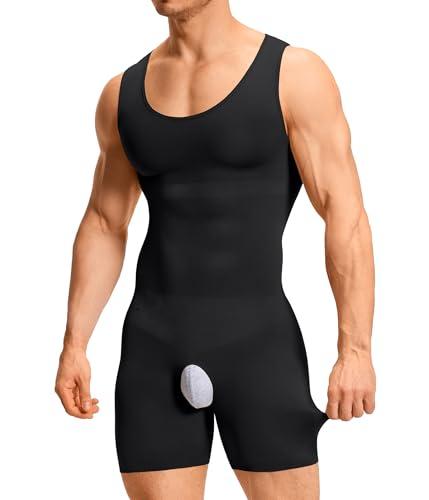 TAILONG Men's Shapewear Tummy Control Bodysuit Sleeveless Compression Shirts Slimming Body Shaper Fajas Para Hombres Black, L