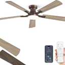 ZMISHIBO 52 Inch Ceiling Fan with Light, App&Remote Control, Flush Mount Low Profile, Dimmable 20W LED Light, Quiet Reversible Motor for Bedroom, Living Room, Apartment, Brown