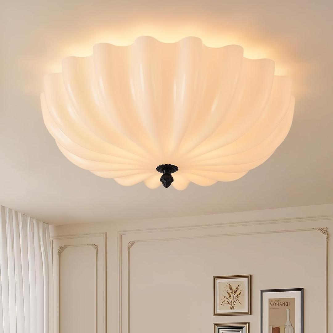 Large 17.7in Milk Glass Ceiling Light Flush Mount Flower 3-Light