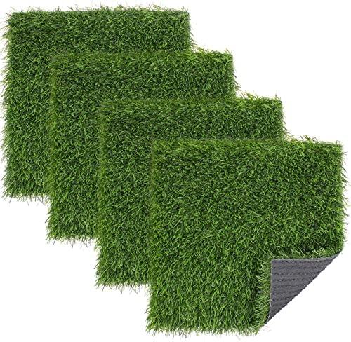 Kesfey Grass Squares Placemats 4 Packs 12"x 12" Artificial Grass Turf Patch Tiles Green Grass Squares Fake Grass Mat Synthetic Grass Rug Roll Tabletop Decorations for Home Dining Christmas Table Decor