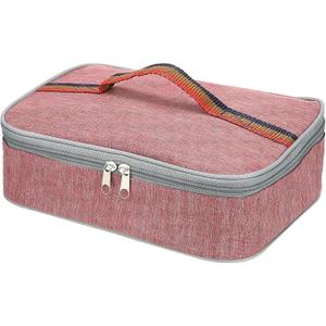 PATIKIL 12"x9"x3" Insulated Lunch Bags, Portable Food Containers Bag Flat Bento Bags Reusable Thermal Lunch Pail for Men and Women, Pink