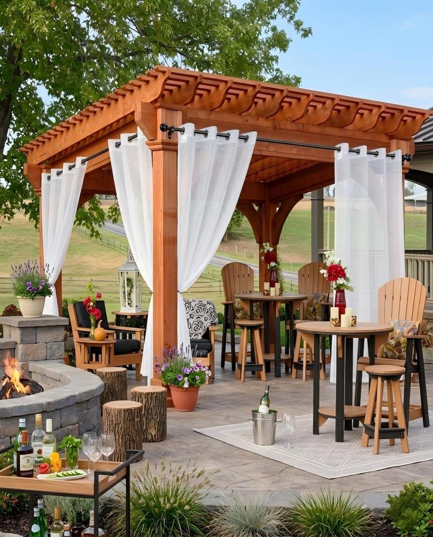 HolidayIdeas White Outdoor Sheer Curtains for Patio Waterproof, 4 Panels - 54 x 95 Inch - Light Filtering Voile Outside Curtains Grommet Drapes for Front Porch, Gazebo, Pergola, Backyard