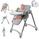 High Chairs for Babies and Toddlers, Foldable Baby High Chair with Removable Tray, Adjustable Backrest and Height, 6 in 1 High Chair with Lockable Wheels for Eating, Include 2 Bibs, Tool-Free Assembly