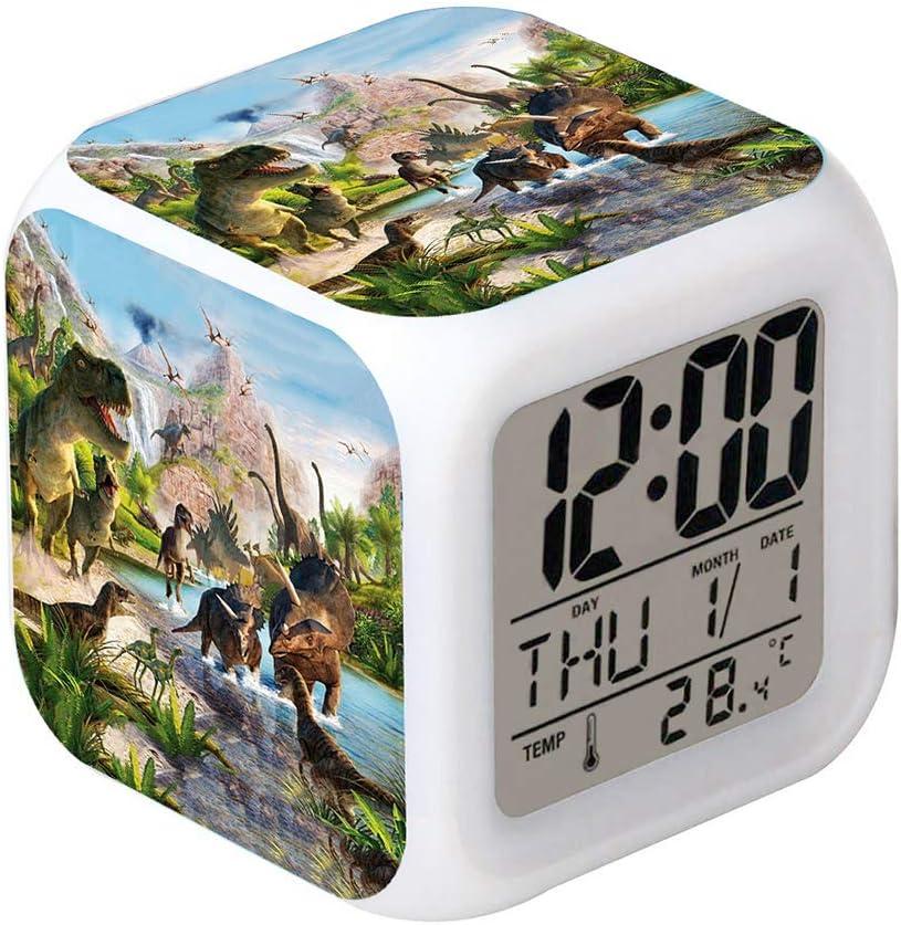 LED Alarm Clock Dinosaur Jurassic Design Creative Desk Table Clock Glowing Electronic Colorful Digital Clock for Unisex Adults Kids Toy Birthday Present