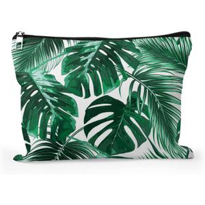 Cafl Hawaiian Palm Leaf Makeup Bag Tropical Palm Trees Cosmetic Bag Zipper Pouch Large Toiltry Bag Travel Linen Make Up Organizer Purse for Women 108Inch
