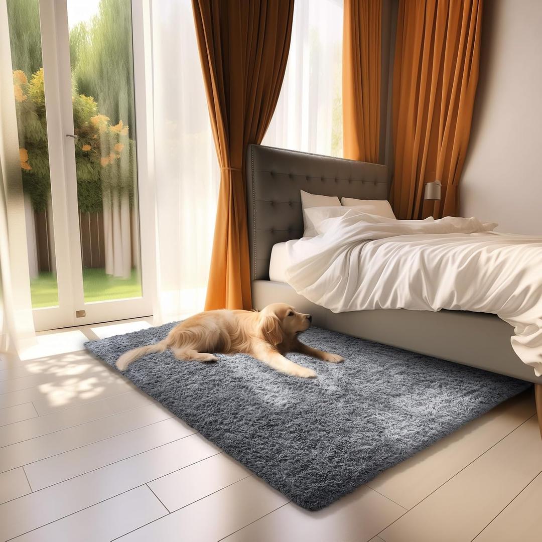 Ophanie Upgrade 2x3 Rugs for Bedroom, Grey, Fluffy Shaggy Soft Area Rug, Gray Non-Slip Indoor Floor Carpet for Living Room, Kids Baby Boys Teen Dorm Home Decor Aesthetic, Nursery, Rug (2x3 Feet, 1-grey)