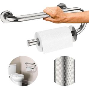 𝐔𝐩𝐠𝐫𝐚𝐝𝐞𝐝 Toilet Grab Bars 16 Inch - Toilet Paper Holder Grab Bar Stainless Steel Knurled Toilet Grab Bars for Seniors Bathtub Bathroom Rails for Elderly Safety Balance Support, Chrome