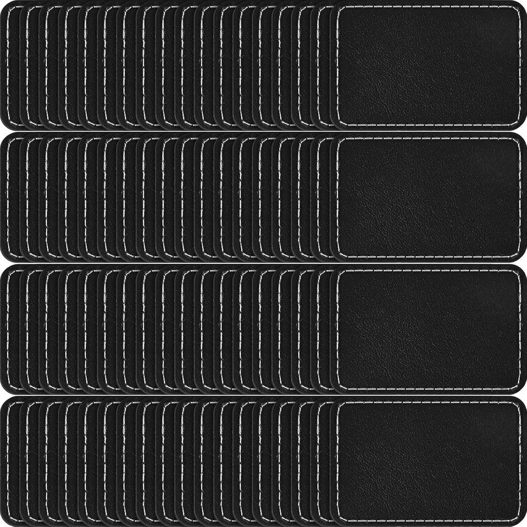 Dunzy 60 Pcs Leather Hat Patches Blank Leatherette Hat Patch with Adhesive Rectangle Laserable Leatherette Patch for Hats Custom Fabric Sew Laser Engraving DIY(Black,3 x 2 Inch)
