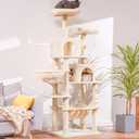 Heybly Cat Tree, 70 inches Tall Cat Tower Condo with Toy for Indoor Large Cats, Cat House Furniture with Padded Plush Perch, Cozy Hammock and Sisal Scratching Posts, Beige HCT032M