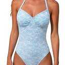 XUNYU One Piece Swimsuit Women Tummy Control Underwire Push Up Bathing Suit High Cut Swim Suit Slimming Shapewear Swimwear, Blue Large