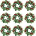 8 Pcs Mini Wreaths for Kitchen Cabinets 10 Inch Christmas Candle Rings Wreath with Artificial Red Berries Eucalyptus Leaf Table Centerpiece Decor for Front Door Wall Chairs Stairs Windows