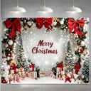 Christmas Party Banner Photography Background with Snow Scenery Decoration Bow Winter New Year Party Banner (6x4FT)