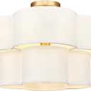 Gold Semi Flush Mount Ceiling Light, 5-Light 18" Ceiling Light Fixtures with Double Fabric Drum Shade in Quatrefoil Shape, Light Fixtures Ceiling Mount for Nursery Bedroom, AD-22007-5SF-GD