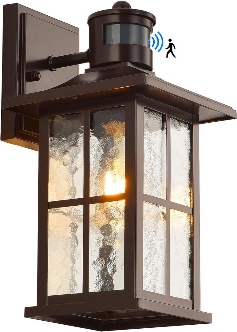 FLEDAVID Motion Sensor Outdoor Wall Lantern Dusk to Dawn Exterior Porch Light Fixture Brown Outside Garage Sconce Lighting Waterproof Farmhouse Wall Mount Carriage Lamp for House Patio Doorway (Brown 1-Pack)