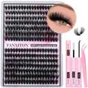 FANXITON Lash Clusters with Lash Bond and Seal Sweatproof, 10-18 mm D Volume Lash Extension Kit 280 pcs Individual Lashes Lash Clusters Kit and Tweezers Thick DIY Eyelash Extension Kit