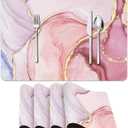 Faux Leather Placemats Set of 4, Marble Watercolor Vintage Pink Girl Cute PU Placemat for Ding Table Heat-Resistant Non-Slip Table Place Mats for Party Coffee Bar,12×17 Inch