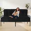 8” Futon Mattress Full Size 54” x 80”, Futon Sofa Couch Bed with Twisted Rope Design Edging, Extra Thick Corded Floor Futon Mattress Sleeping Mat for Adults, Camping, Dorm, Black(Frame Not Included)