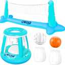 JOYIN Inflatable Pool Float Set Volleyball Net & Basketball Hoops, Floating Swimming Game Toy for Kids and Adults, Summer Floaties, Volleyball Court (105x28x35)|Basketball (27x23x27),L-Blue