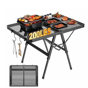 Raynesys Foldable Camping Table with Mesh Desktop,Height Adjustable 200lbs 3Ft Portable Grill Table for Ourdoor Camping Picnic BBQ Beach, Black