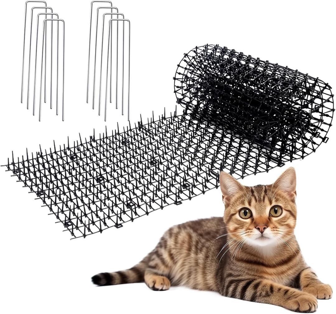 10ft Cat Scat Mat with Spikes Outdoor, Scat Mats for Dogs, Includes 8 Garden Staples (1pack)