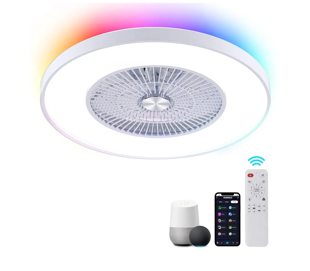 24" Bladeless Ceiling Fans with Lights and Remote/APP/Voice Control, Low Profile Ceiling Fan with RGB Lights, Enclosed Flush Mount Ceiling Fan for Kid's Bedroom/Living Room