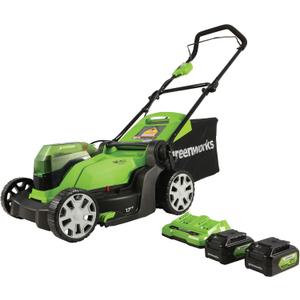 Greenworks 48V (24V x 2) 17" Cordless (Push) Lawn Mower (200+ Compatible Tools), (2) 4.0Ah Batteries and Dual Port Rapid Charger Included
