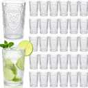 Plastic Vintage Drinking Glasses - 16 oz Stemless Ribbed Highball Glasses Bulk Embossed Reusable Cups for Water Beer Cocktails Juice Wedding Bridal Shower Birthday Event Party(Clear,48 Pcs), 3.1 inch /8 cm x 5.1 inch / 13 cm