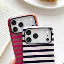 Skyseaco for iPhone 17 Pro Case Cute Aesthetic Horizontal Striped Phone Case for Women Girl Shockproof Slim TPU and Hard PC Protective Cover 6.3 inch 2025 - Orange and Pink