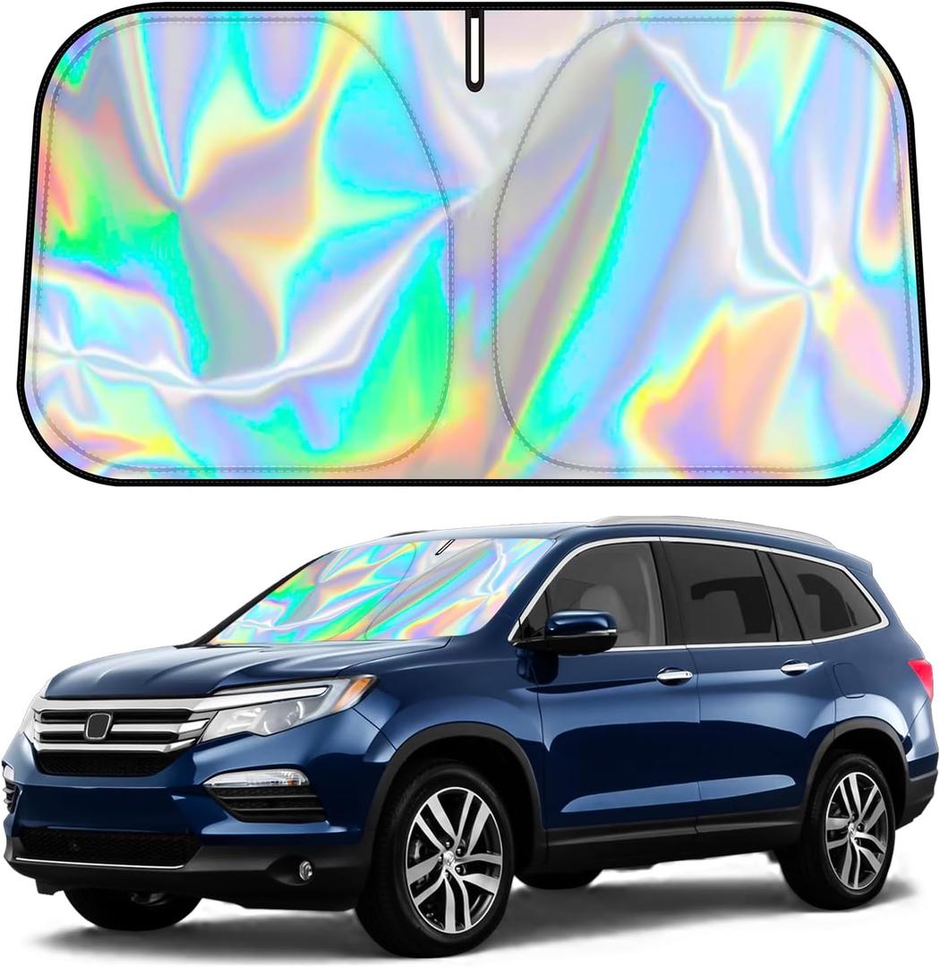D-Lumina Windshield Sun Shade for 2016-2025 Honda Pilot Accessories, Iridescent Reflective Front Window Sunshade Sun Visor Protector Block UV Rays Heat, Foldable 2 Layers 300D Material