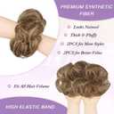 FESHFEN 2PCs Small Messy Bun Hair Piece for Thin Hair Women Girl Mini Synthetic Elastic Wavy Space-bun Scrunchies Updo Hairpieces, Light Brown & Mixed Blonde