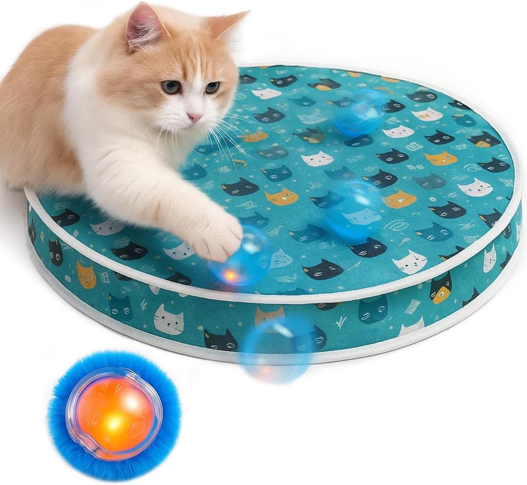 Huimpet Interactive Cat Toys, Play Mat with Automatic Motion Balls, LED Lights, Bird Chirping Sound, 3 Speed Levels, Indoor Enrichment, Cat Pattern Design (Green)