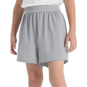 PATPAT Boys 2-in-1 Shorts, Ultra-Light Quick-Dry Mid-Thigh Athletic Shorts with Mesh Liner for Kids Running Soccer Training (7-8 Years, Vapor Gray)