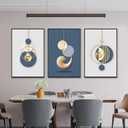 3Pcs Modern Abstract Canvas Wall art Blue White Luxury Gold Graphic Wall Decor Pictures Minimalist Medieval Geometric Poster Prints for Living Room Bedroom Office Home Decoration 16x24in Unframed