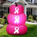 Leyndo 4 ft 3 Pcs Breast Cancer Awareness Inflatable Pumpkin Pink Ribbon Decor Breast Cancer Party Supplies Pumpkin Blow up Outer Decoration Large Party Yard Decoration