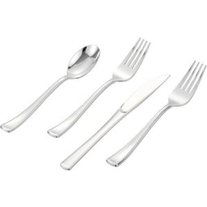 400 PCS Silver Plastic Silverware Set,Disposable Cutlery Set Heavy Duty Flatware for Party,Weddings-200 Silver Forks,100 Knives,100 Spoons